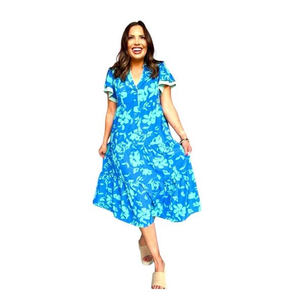 Umgee Two Tone A Lined floral Sundress with Flutter Cap Sleeves Women’s Small - Picture 2 of 14